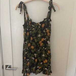 Reformation Black Citrus Print Dress